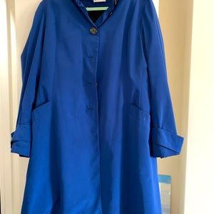 Jane Post cobalt blue raincoat